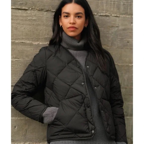 $425 Jenni Kayne Park Down Jacket Quilted Snap Button Classic Black XS - Picture 3 of 10